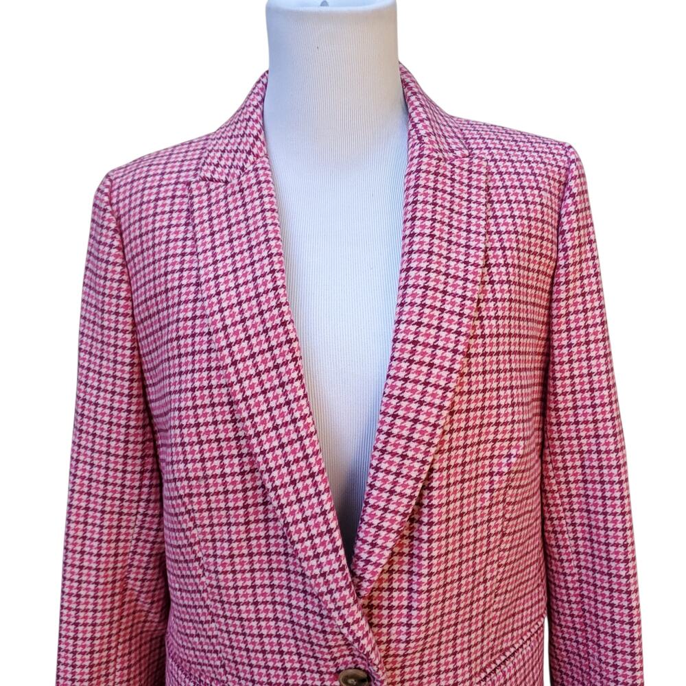 J. Crew Berry Pink Houndstooth Blazer Jacket Ivy Preppy Academia Wool Blend 12 - Picture 2 of 16